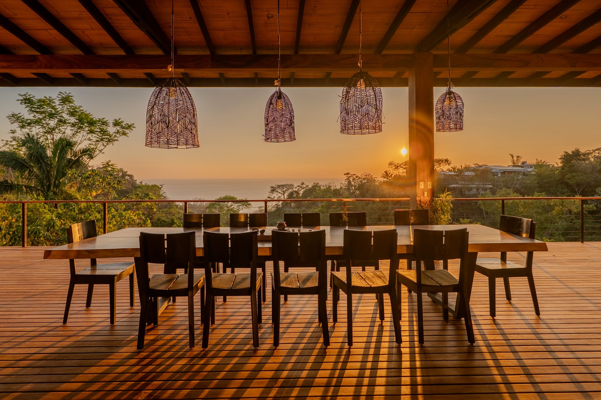 Long table set for a group dinner